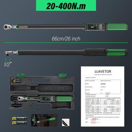 LLAVETOR Digital Torque Wrench, 3/8 Torque Wrench, 14.75-295 ft-lbs,20-400N.m, ±2％ Torque Wrench with Buzzer & LED Indicator for Automotive Motorcycle & Bicycle