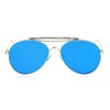 Unisex Round Aviator Sunglasses Metal Frame Silver Flat Blue Mirror