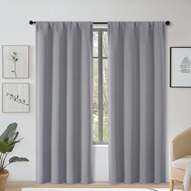 OWENIE Sally Silver Grey Blackout Curtains for Bedroom Living Room 72 Inch Length 2 Panels Set, Privacy Thermal Insulated Rod Pocket Window Curtains for Patio French Front Door, W40 x L72 Inch, Silver
