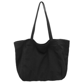 Economical Cotton Canvas Tote Bag,Women Hobo Shoulder Bag Crossbody Handbag with 3 External Pocket,Zipper Closure (Tote Bag 1-Black)