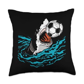 Soccer Shark Playing Ball Cool Animal Sports Lovers Gifts Throw Pillow