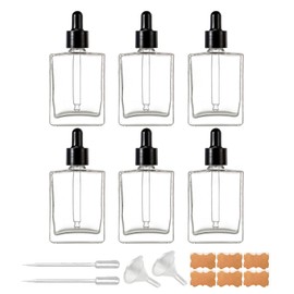 BEGIKET 6 Pack 1.7oz Clear Square Glass Dropper Bottles 50ML Square Essential Oils Dropper Bottles Tincture Bottle with Eye Dropper for Perfumes, Liquids, Hair and Body Oils (Black Cap)
