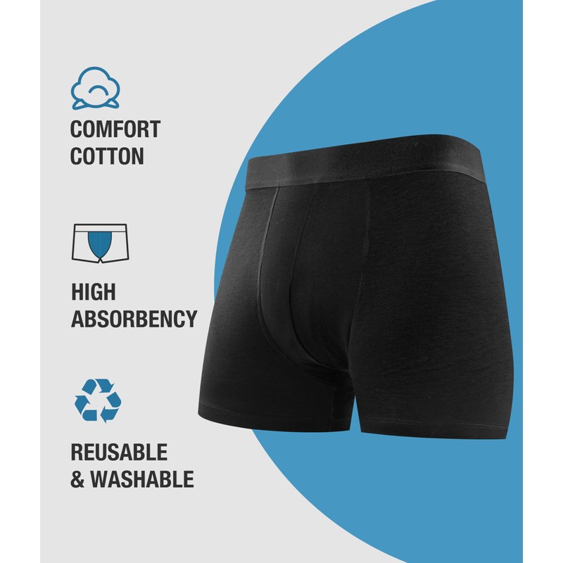YESWEL Men's Incontinence Underwear, Leak Proof Washable Reusable Cotton Boxer