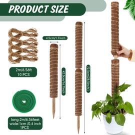 30 Pcs Moss Pole for Plants Monstera 16.5 Inch Coir Poles Bendable Monstera Plant Support with 10 Pcs 6.56 Feet Jute Rope and 6.56 Feet Green Plant Tape for Indoor Outdoor Climbing Plants Growth