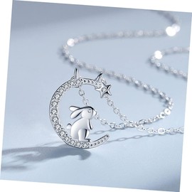 LIFKOME Stylish Silver Rabbit Necklace Moon Star Motif Neck Chain for Women for Party and Wedding
