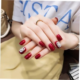 Baluue False Nails for Women Girls 24pcs Red Diamond Nail Stickers Diy Fake Nail Tips No Odor Versatile Nail Art Kit