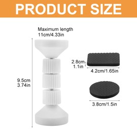 Ranjaner 2pcs Headboard Stoppers for Wall with 28 Black Furniture Pads White Adjustable Threaded Bed Frame Anti-Shake Tool for Bed Frame, Sofa, Easy to Install(Size:2PCS)