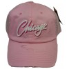 Peerless Embroidery Chicago Script Trucker Mesh Snapback Distressed Pink