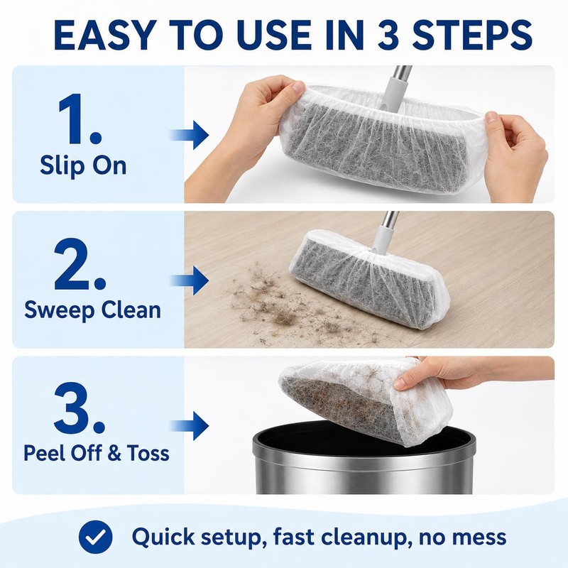 50 Pcs Disposable Broom Covers for Pet Hair Removal, Non-Woven