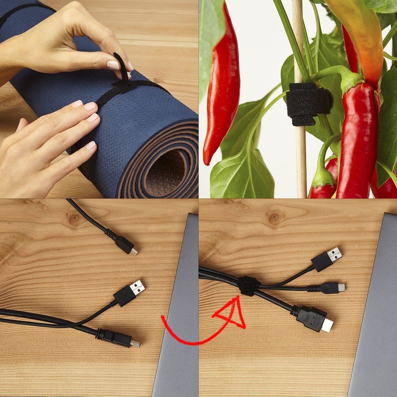 Reusable Cable Ties Black: 200 x 6in Hook and Loop