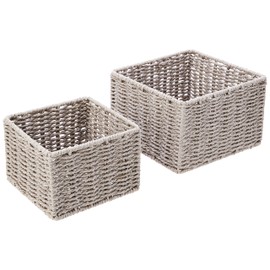 Zeller 18097 Storage Baskets 16 x 16 x 11 cm Set of 2 Paper Wicker, grey, 16x16x11 cm