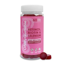 OMG! Retinol, Biotin & Selenium + Collagen producing Vitamin | Hair, Skin & Nails Beauty Gummies (60) by OhMyGummie | Multivitamins & Minerals (A, C, D, E, B6, B12 & Zinc) | Vegetarian & Gelatin-Free