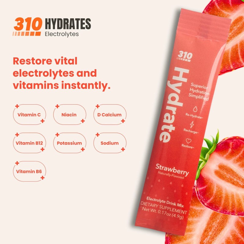 310 Nutrition Electrolyte Powder Strawberry Flavor Pack Of 30 Zero