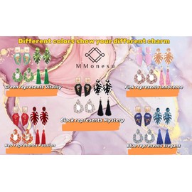 4 Pairs Rhinestone Statement Rectangle Dangle Earrings Boho Faux Leaf Long Drop Earrings Acrylic Geometric Statement Earrings for Women Girls Daily Party, Zinc, goldstone,