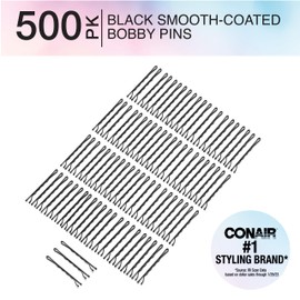 Conair Bobby Hair Pins, Black Bobby Pins in Storage Tub, 500 Pack