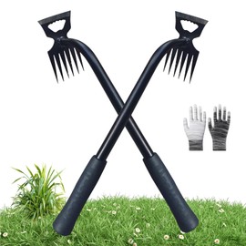 2PCS Weed Puller Tool, 16in Gardening Hand Weeder Tool, 2024 Upgrade Weeding Artifact Uprooting Weeding Tool, 6Teethes Dual Purpose Manual Weed Remover Tool Weed Pulling Tool for Garden (Black)