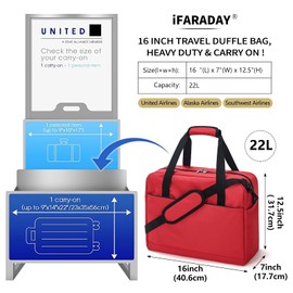 iFARADAY Carry on Duffle Bag for Travel - 16x7x12.5 Airline Approved Personal Item Travel Bag with Shoulder Strap for Men and Women (Red)