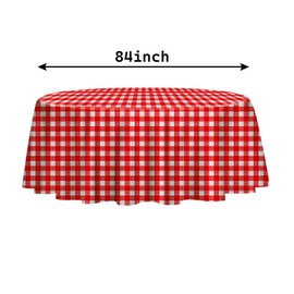 RINDOJIN 2 Pack Red Gingham Tablecloth Round 84 x 84 Inch Round Plastic Checkered Table Cloth Disposable Plaid Table Cover for Picnic Party Birthday Wedding Baby Shower Christmas Circle Red Tablecloth