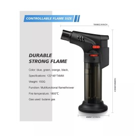 butane refillable torch lighter jet flame adjustable wind proof 3200 °F  4.8INCH - 10 packs torch