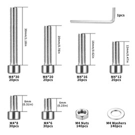 M4 Screws Set, 420 Pieces Cylinder Screws with Hexagon Socket Screws Nuts Set, Threaded Screws, Machine Screws Assortment Set, Stainless Steel Hex Socket Screws and Washers Set
