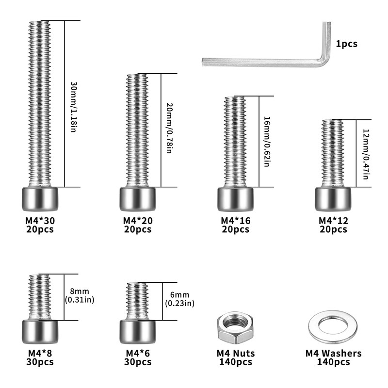 M4 Screws Set, 420 Pieces Cylinder Screws with Hexagon Socket