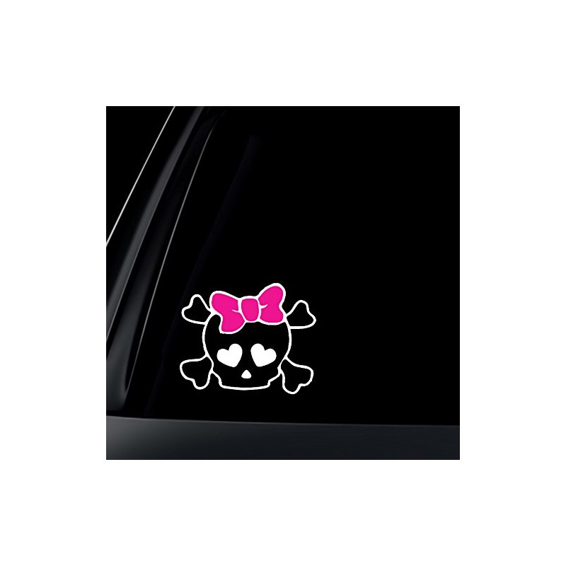 World Design Skull with Pink Bow Car Decal/Sticker