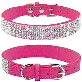 Dogs Kingdom Dog Cat Soft Velvet Collar, Full Bling Rhinestone Studded Puppy Collar,Adjustable Buckle Safety Pet Necklace for Small Medium Large Dogs Cats,Rose Red,M:12.6-15" Neck
