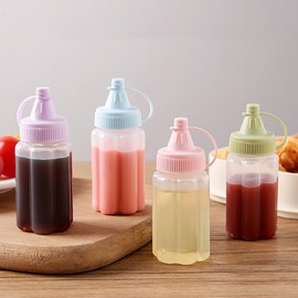 Sunch Craft 4 Pcs Mini Squeeze Bottles & 8 Pcs Container 1 OZ Ketchup Condiment Bottle for Honey Mustard Salad Dressing Sauce (B)