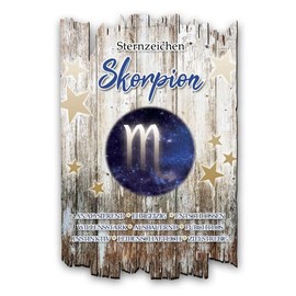 Kreative Feder Wall Picture Zodiac Sign Scorpion Wooden Sign with Saying and Motif - Shabby Chic Country House Style - Wall Decoration for Home - Ideal as a Gift for Family and Friends 30 x 20 cm