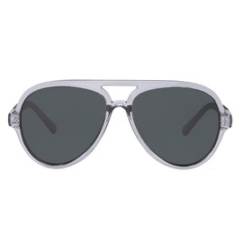 2020 VentiVenti Aviator Sunglasses For Men Polarized Lens Plastic Lightweight Double Bridge Frame UV Protection For Driving Transparent Grey Frame/Smoke Lens