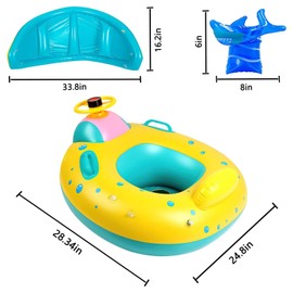 CXJYSD Flotador De Piscina para Niños con Toldo,Bonito Anillo Flotante para Brazo De Natación,con Asiento Flotante Y Toldo Inflable,Bomba Manual,2 flotadores de Brazo,1 Bomba de Aire Manual.(Bote)