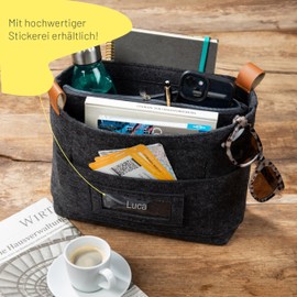 Handbag Organiser with Name, Felt Bag Organiser with Zip, Bag in Bag, Insert for Bags & Shoppers, 28 x 25 x 11 cm Multi-Pocket Handbag Inner Pocket (Size: M)