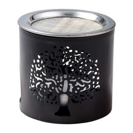 Incense Burner with Sieve (Stainless Steel) Iron in Black Height 2.36 inch [Handmade Motif: Tree of Life/World Tree] for Incense Burning with Tea Light