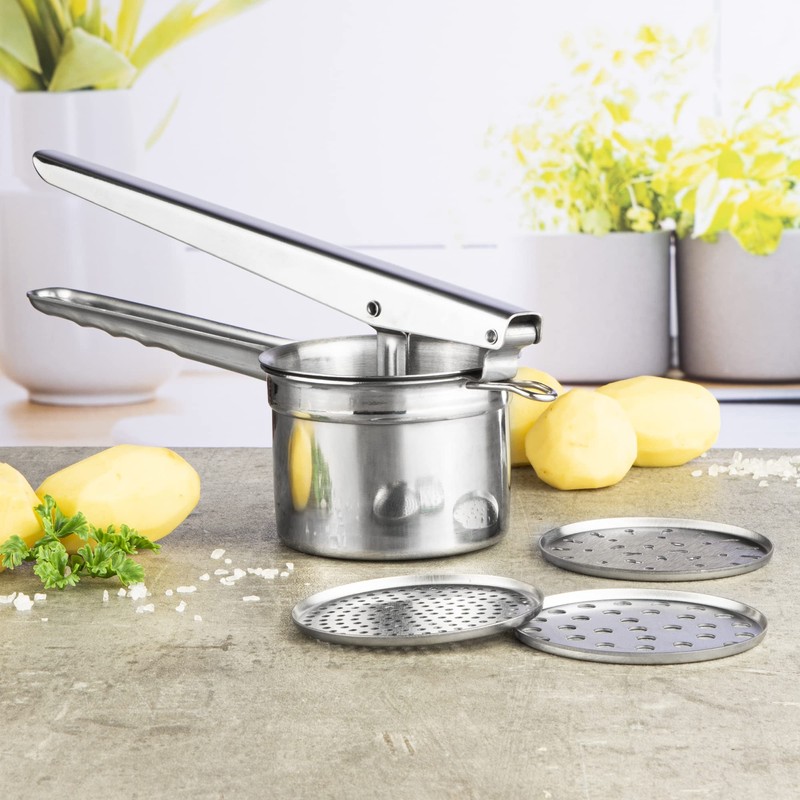 Gravidus Stainless Steel Potato Ricer, Spaetzle Press with 3 Interchangeable