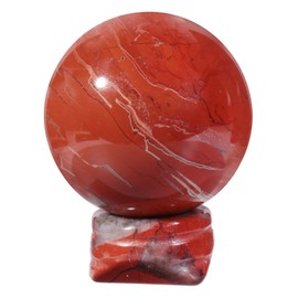 Nupuyai Red Jasper Crystal Ball Stone with Stand for Reiki Chakra Healing, Carved Polished Sphere Stone Spiritual Ornament Home Office Decor