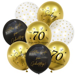 HUKUMA Pack of 24 Decorative 70th Birthday, 70s Decoration Man Women, Balloons Gold Black Men, Happy Birthday Latex Balloons, Happy Birthday Decoration