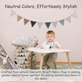 XYDEG Neutral Boho Pennant Banner Fabric Garland, Vintage Toddler Boy Room Decor, Beige Brown Dusty Blue Striped Wall Hanging Bunting Flags for Nursery Decor Kids Bedroom Playroom Classroom