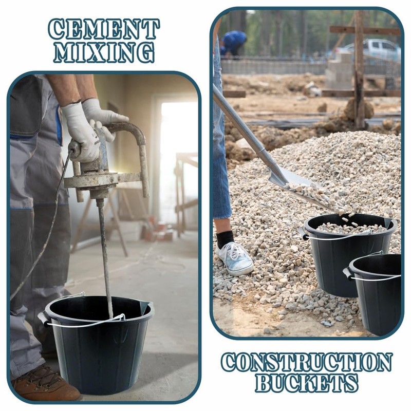 Black Plastic Builders Bucket 3 Gallon 14 Litre Water Mixing