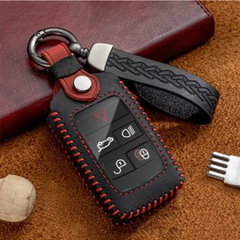 ontto Car Key Case Key Cover Fits Land Rover Range Rover Evoque Velar Discovery 5 Jaguar E-Pace 2018-2022 Remote Control Key Fob Leather Key Case Car Accessories-B Black