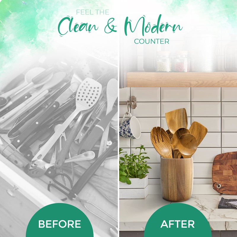 The Pretty Turtle Bamboo Kitchen Counter Utensil Crock Holder Caddy