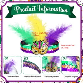 WILLBOND Mardi Gras Headband Sequin for New Orleans Masquerade Mask Party Faux Feather Purple Cocktail Headwear (Eye Mask)