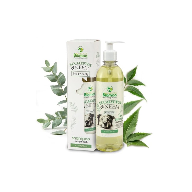 BIOMAA Shampoo para Perros con Extractos de Neem y Eucalipto,