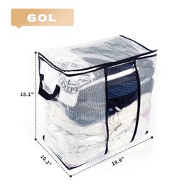 REDANT Clear Clothes Storage Bags, Vinyl Blanket Storage Bags Closet Organizers and Storage Containers Moving Bags, Mesh Zipper Pouch Bags for Bed Sheet, Clothing, Comforter, Pillows, 60L, 4 Pack