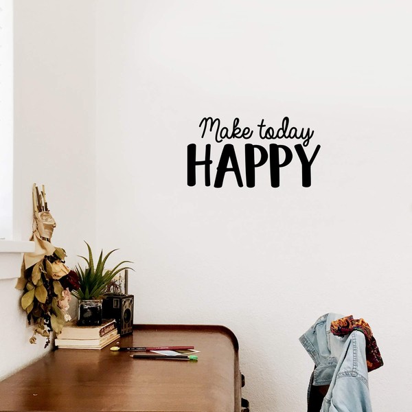 Vinyl Wall Art Decal - Make Today Happy - 16" x 30" - Trendy Motivational Positive Quote for Home Bedroom Bathroom Kids Room Office Workplace Decoration Sticker (Black)