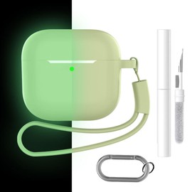 LUVI Compatible with AirPods 4 Silicone Case Glow in The Dark Cute with Keychain Wrist Strap Cleaner Kit for Women Girls Girly Night Glow Green
