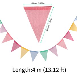 FUNSUEI Pack of 10 Bunting 4 m, Bunting Garland Outdoor, Decorative Bunting Triangle Flag Colourful Ribbon Bunting Banner for Party Decoration Wedding Birthday Indoor Outdoor
