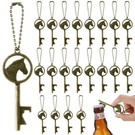 Vesici 50 Sets Western Horse Bottle Opener Keychain Bulk Vintage Rustic Beaded Chain Keychain for Guest Derby Wedding Birthday Bridal Shower Anniversary Party Favors (Bronze)
