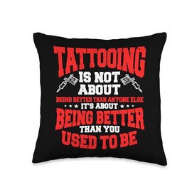 Tattoo Artist Job Designs Tattoo Studio Saying Inked Lover Tattoo Pen Machine Throw Pillow, 16x16, Multicolor