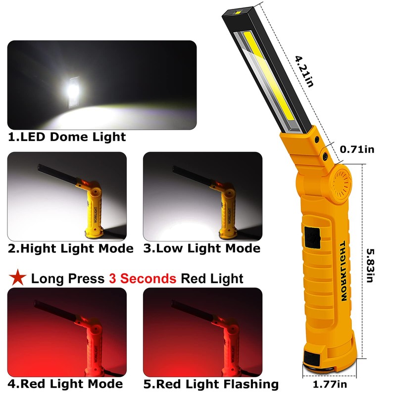 2Pack LED Work Light, USB Rechargeable COB Light with Magnetic