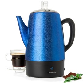 Mixpresso 10 Cup Percolator Coffee Pot Electric, Stainless Steel Coffee Percolator Electric With Keep Warm Function, Classic Perculator Pot With Removable Basket for Home or Office - Shiny Blue